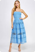 Load image into Gallery viewer, Eyelet Lace Tube Dress: Blue