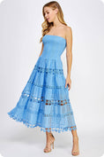 Load image into Gallery viewer, Eyelet Lace Tube Dress: Blue