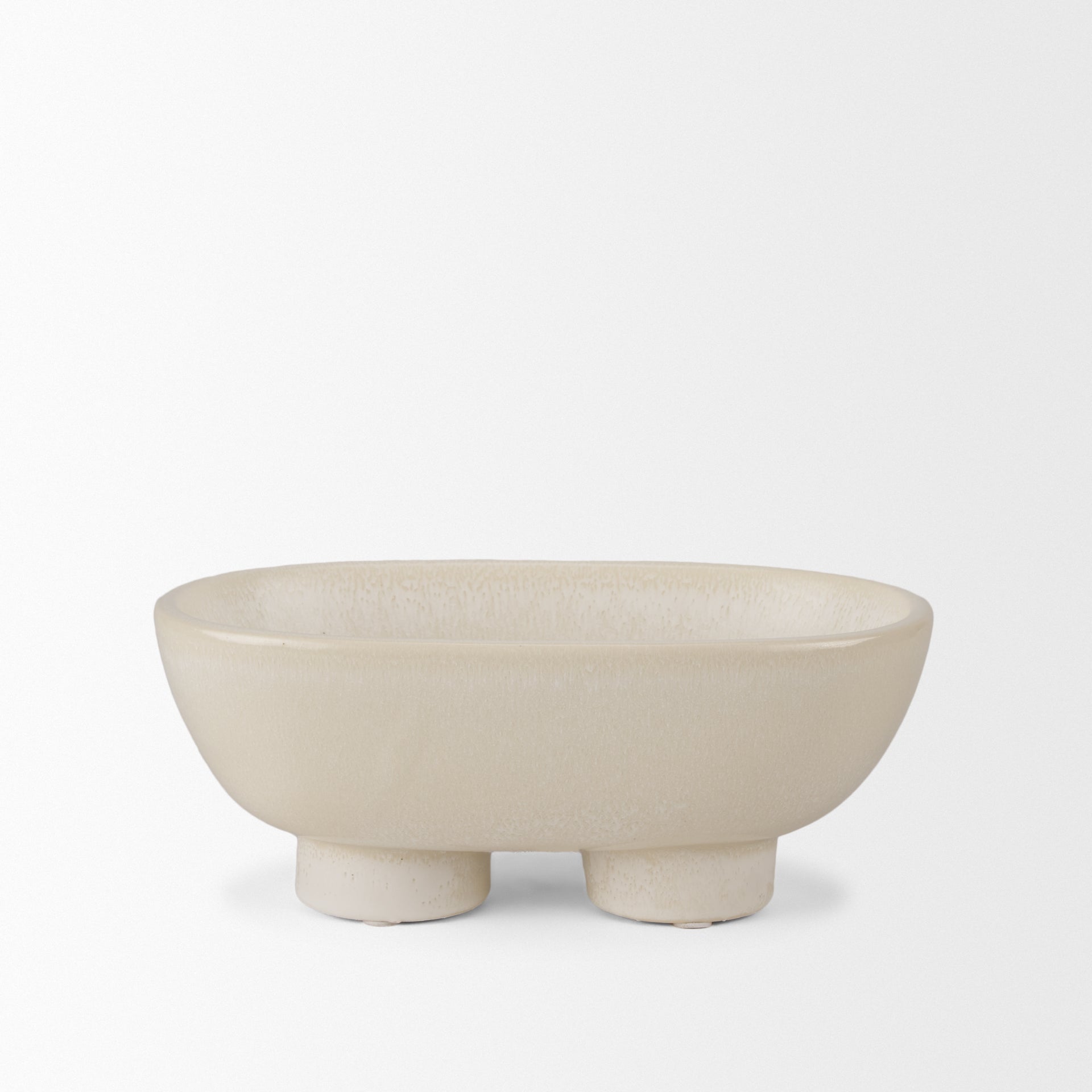 Tara Cream Glazed Decorative Oblong Ceramic Bowl