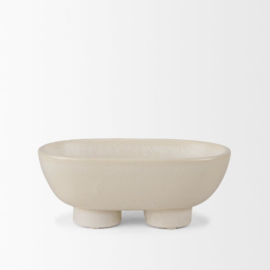 Tara Cream Glazed Decorative Oblong Ceramic Bowl
