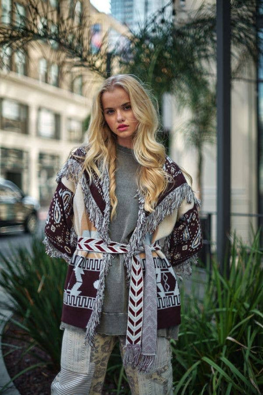 Fringe Belted Cardigan