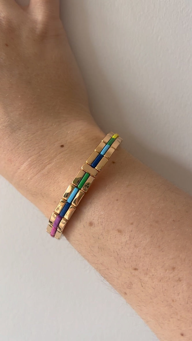 Gold and Enamel Colourful Striped Bracelet