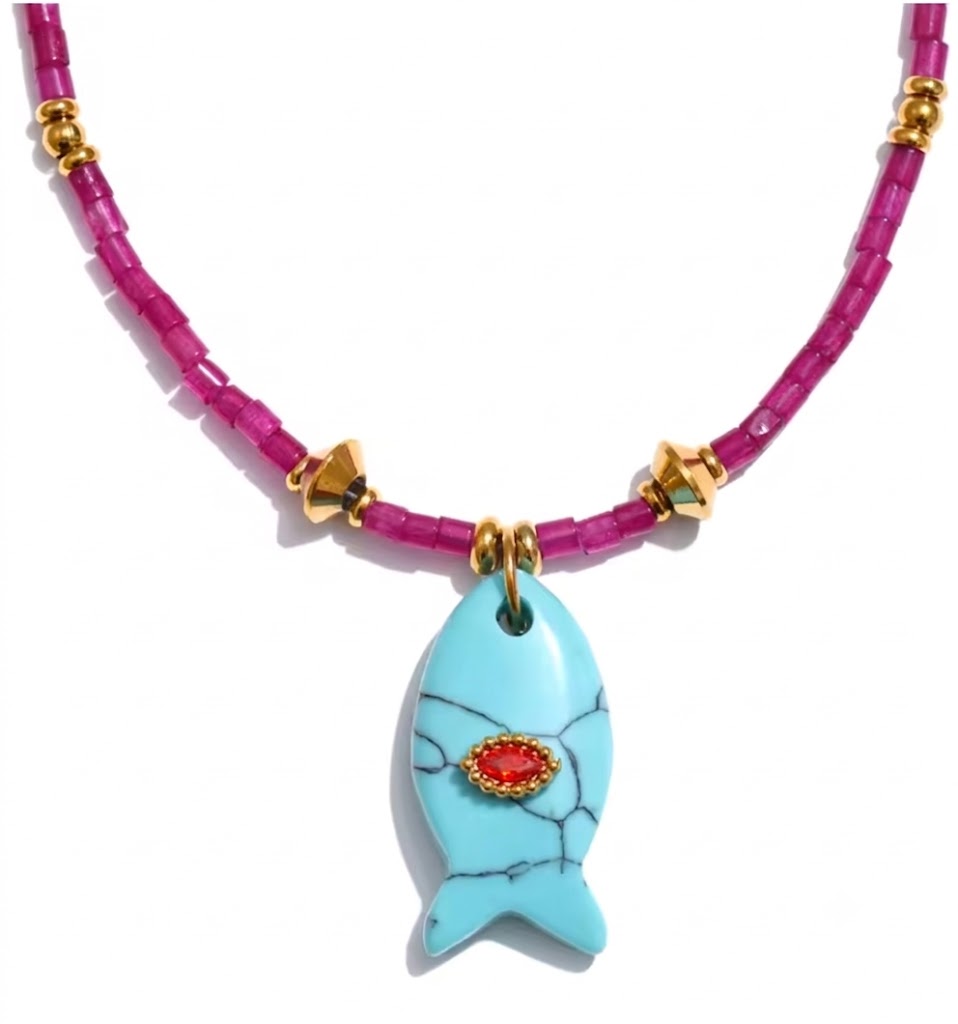 Natural Gemstone Fish Pendant