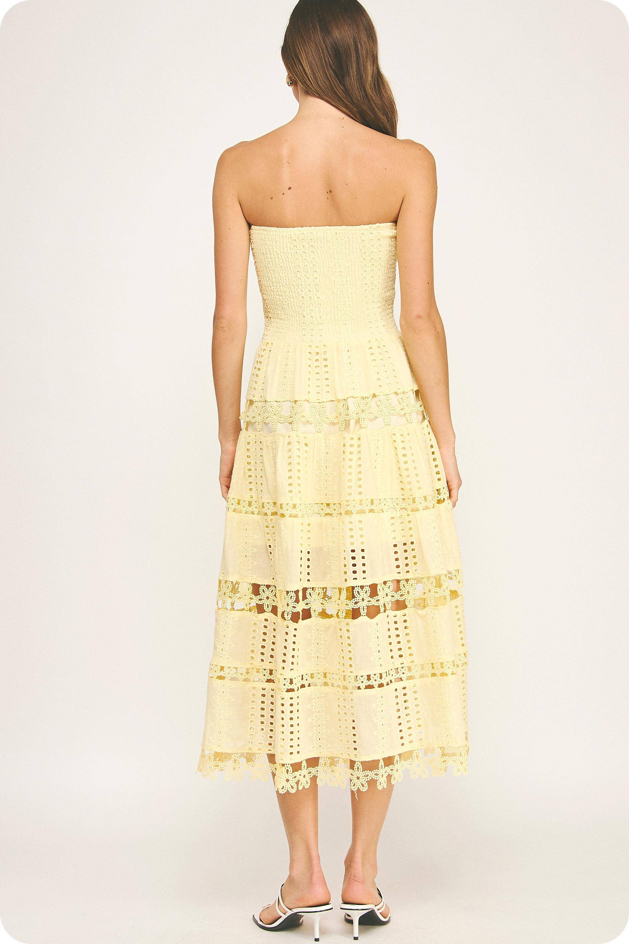 Eyelet Lace Tube Dress: Butter Yellow