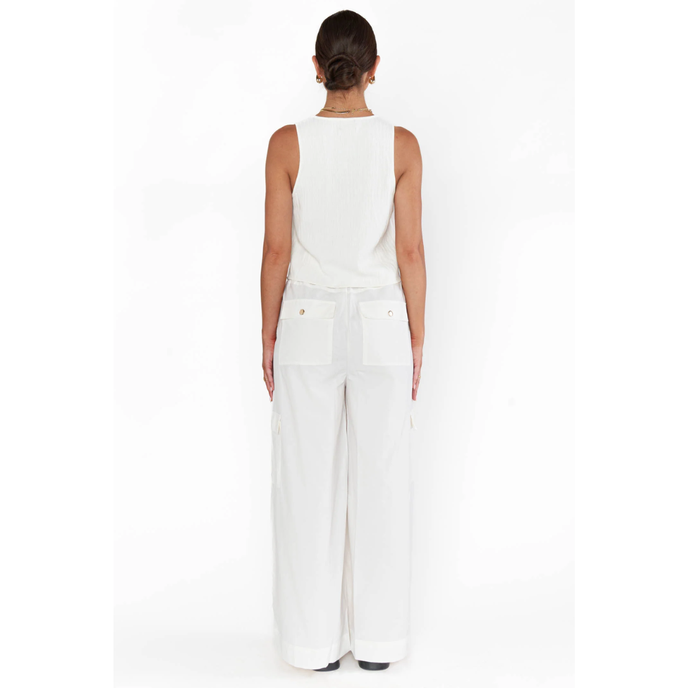 Time Out Ribbed Tie Tank Top – White (S)