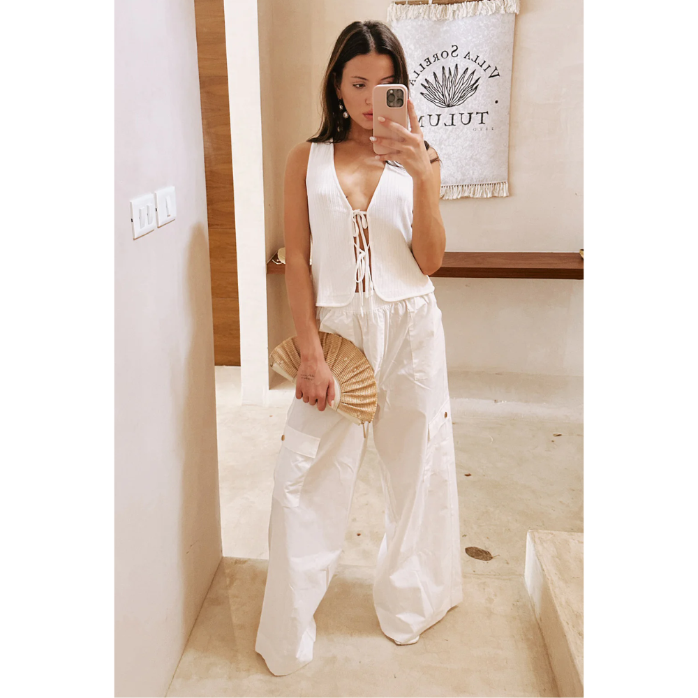 Time Out Ribbed Tie Tank Top – White (S)