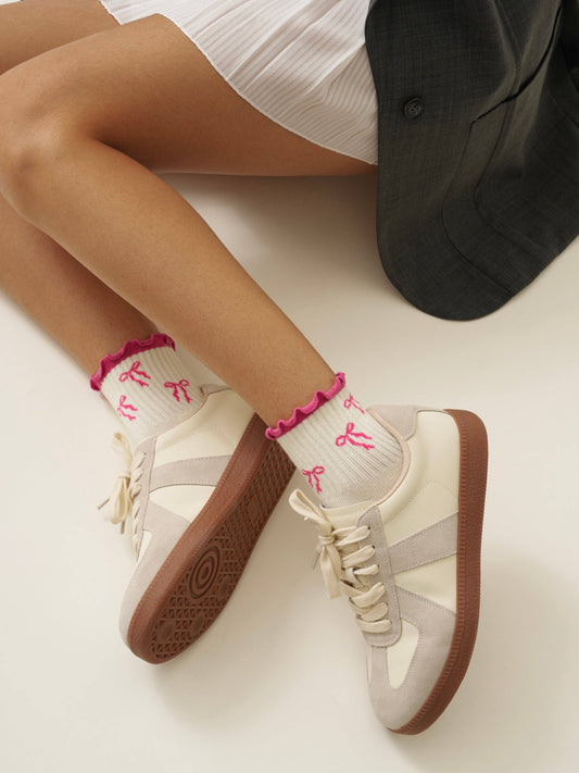 Bow Ruffle Pilates Grip Sock - Hot Pink