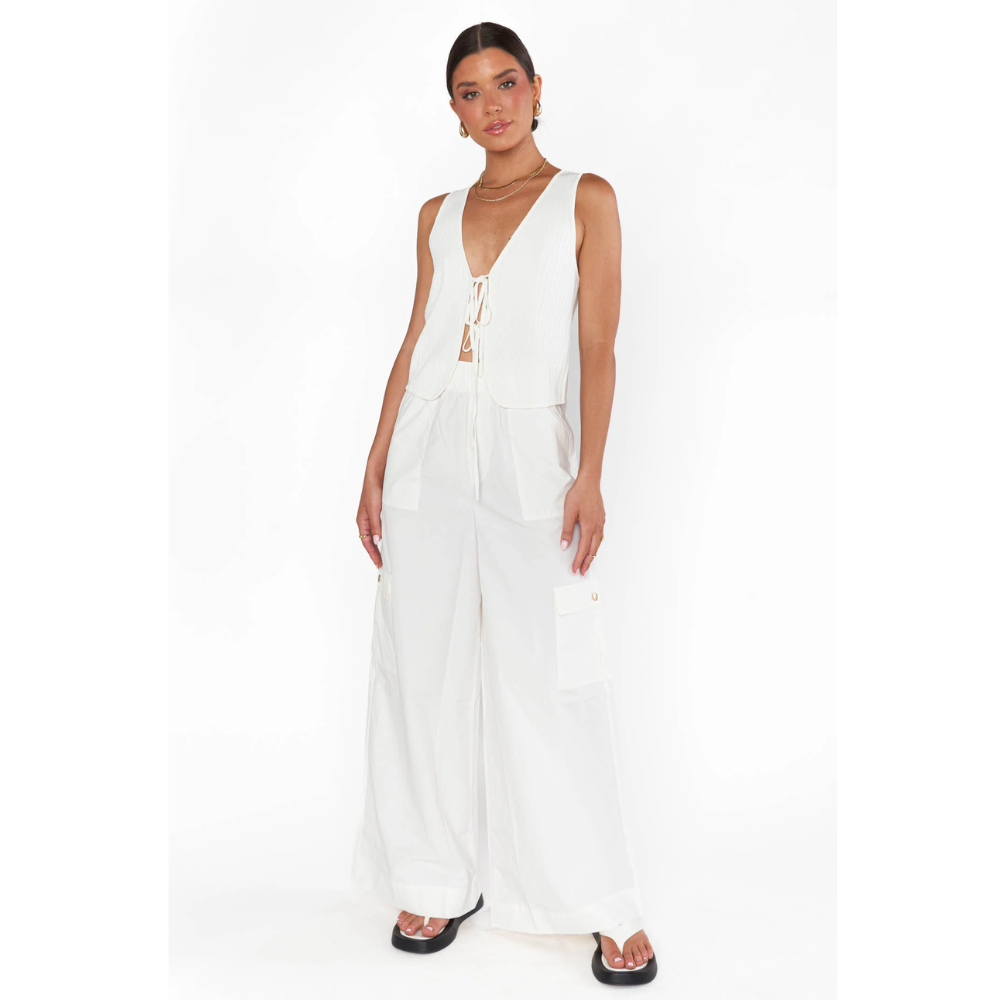 Time Out Ribbed Tie Tank Top – White (S)