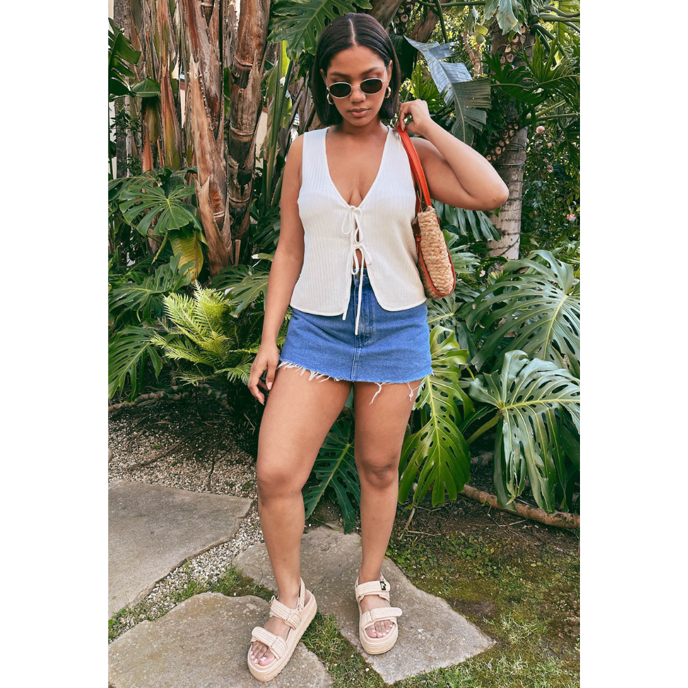 Time Out Ribbed Tie Tank Top – White (S)