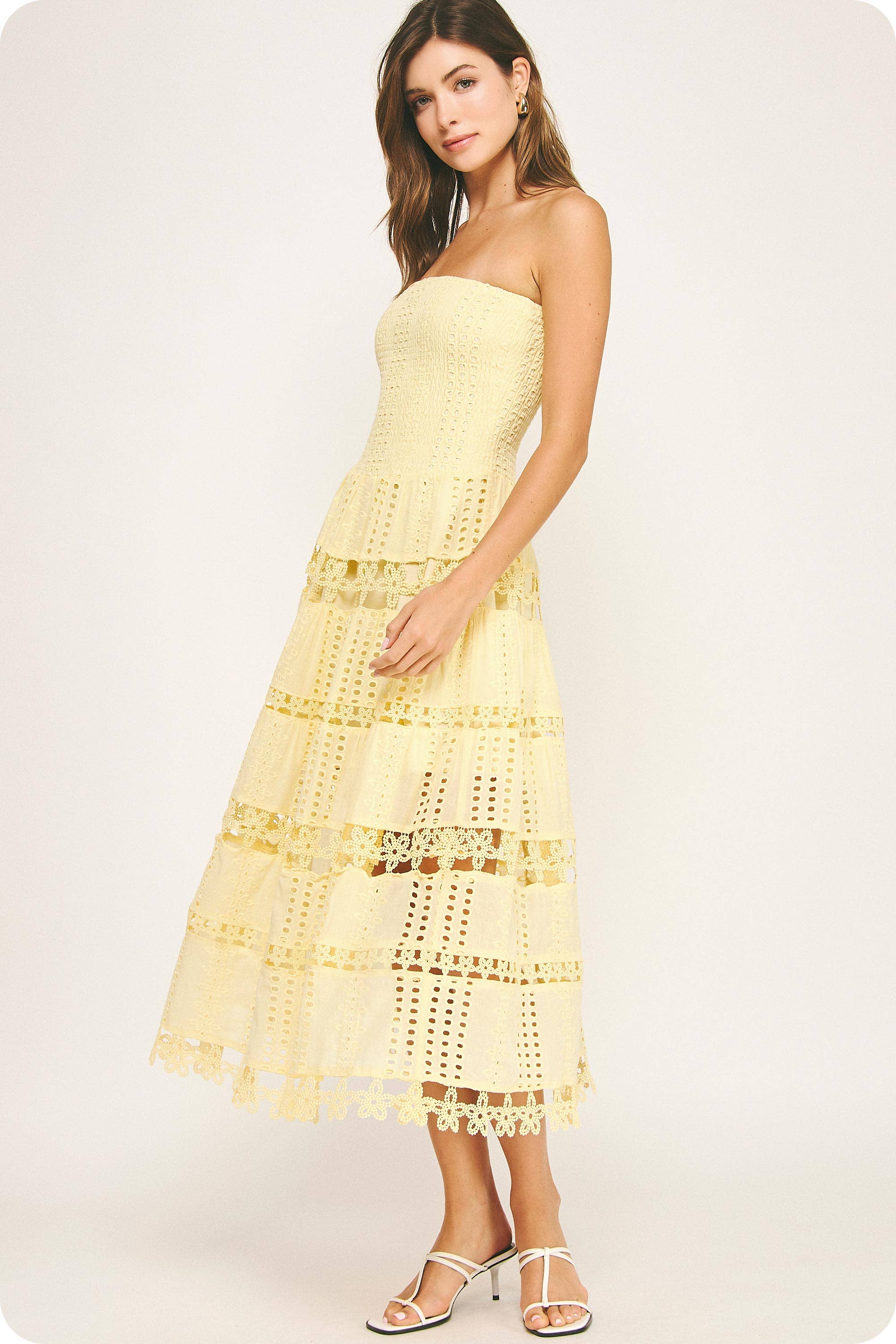 Eyelet Lace Tube Dress: Butter Yellow