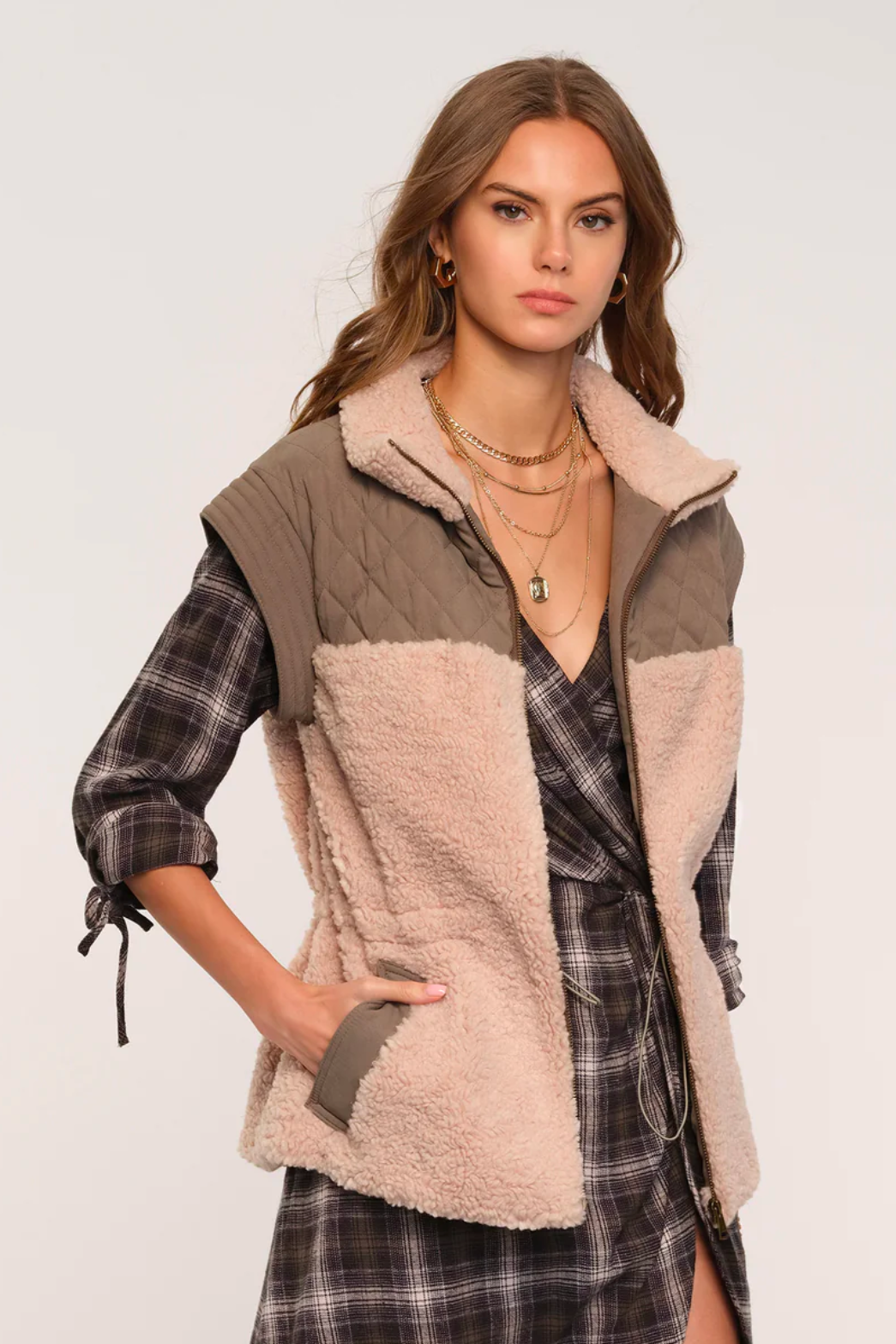 Cadence Sherpa Vest with Quilted Detail