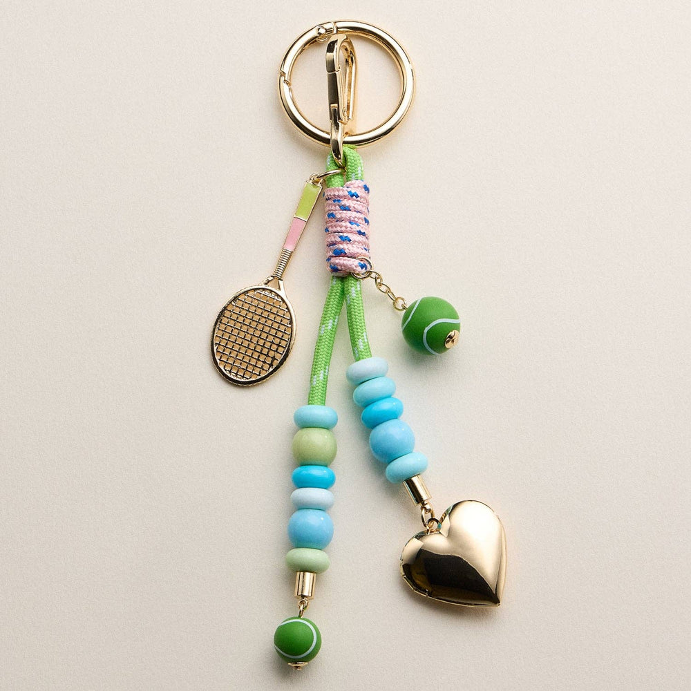 Tennis Charm Beaded Keychain with Heart Locket