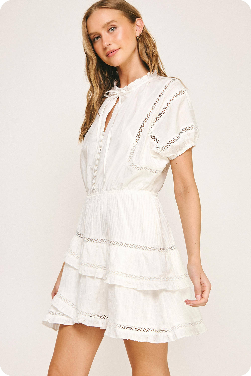 Lace Trim Cotton Mini Dress (L)