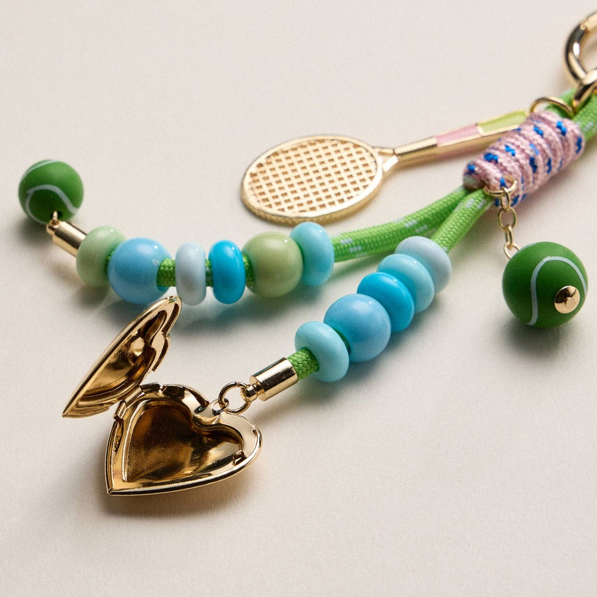 Tennis Charm Beaded Keychain with Heart Locket
