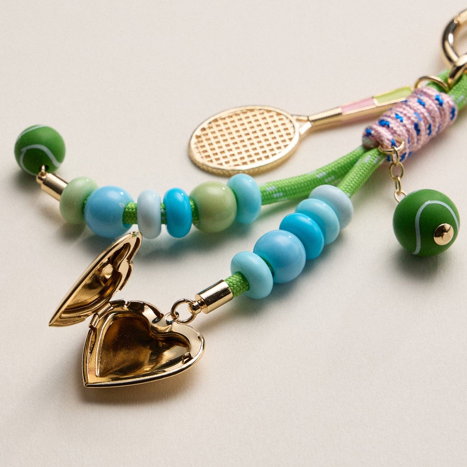 Tennis Charm Beaded Keychain with Heart Locket