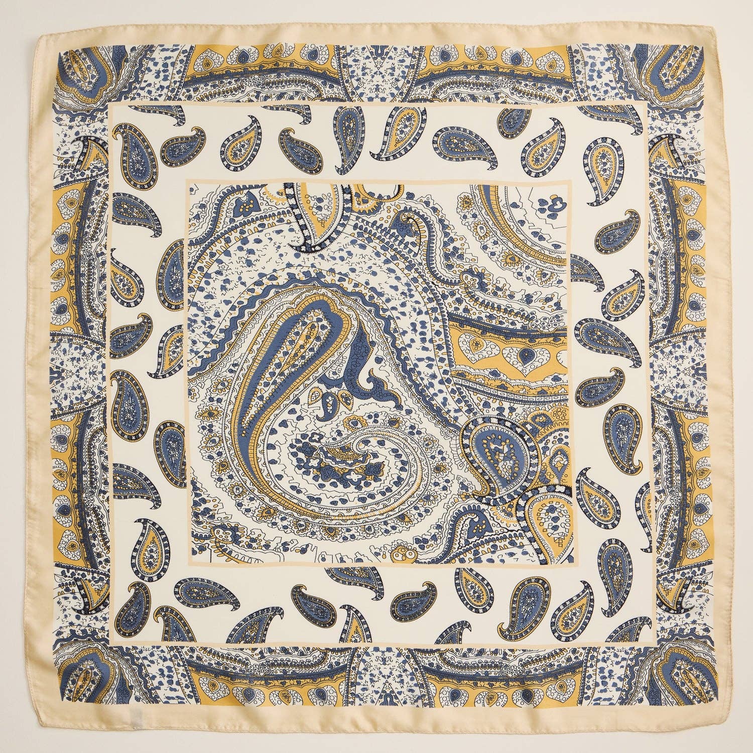 Boho Paisley Square Scarf | Lightweight Silk-Feel with Vintage-Inspired Design: Blue / One / 5DR98084