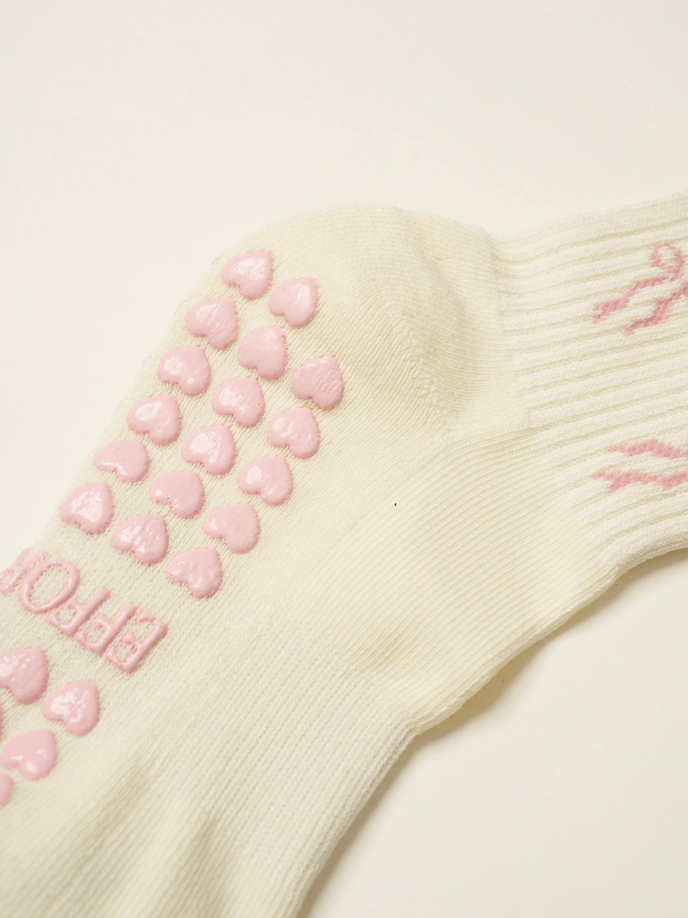 Bow Ruffle Pilates Grip Sock - Soft Pink