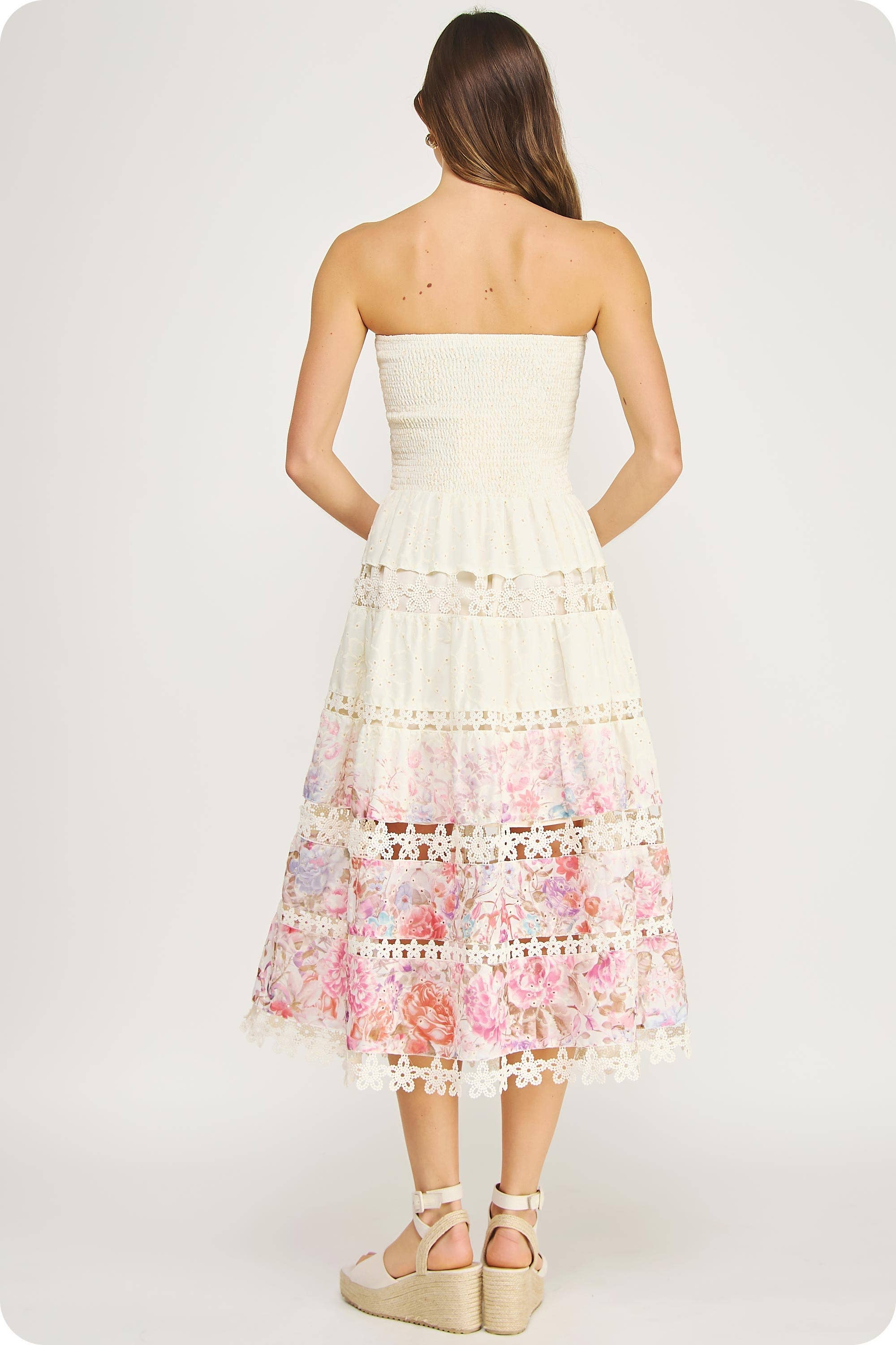 Eyelet Lace Tube Dress - Floral