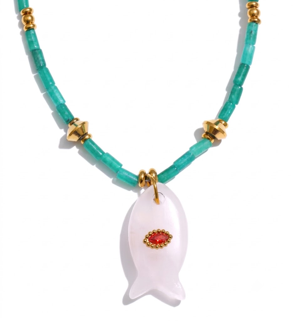 Natural Gemstone Fish Pendant