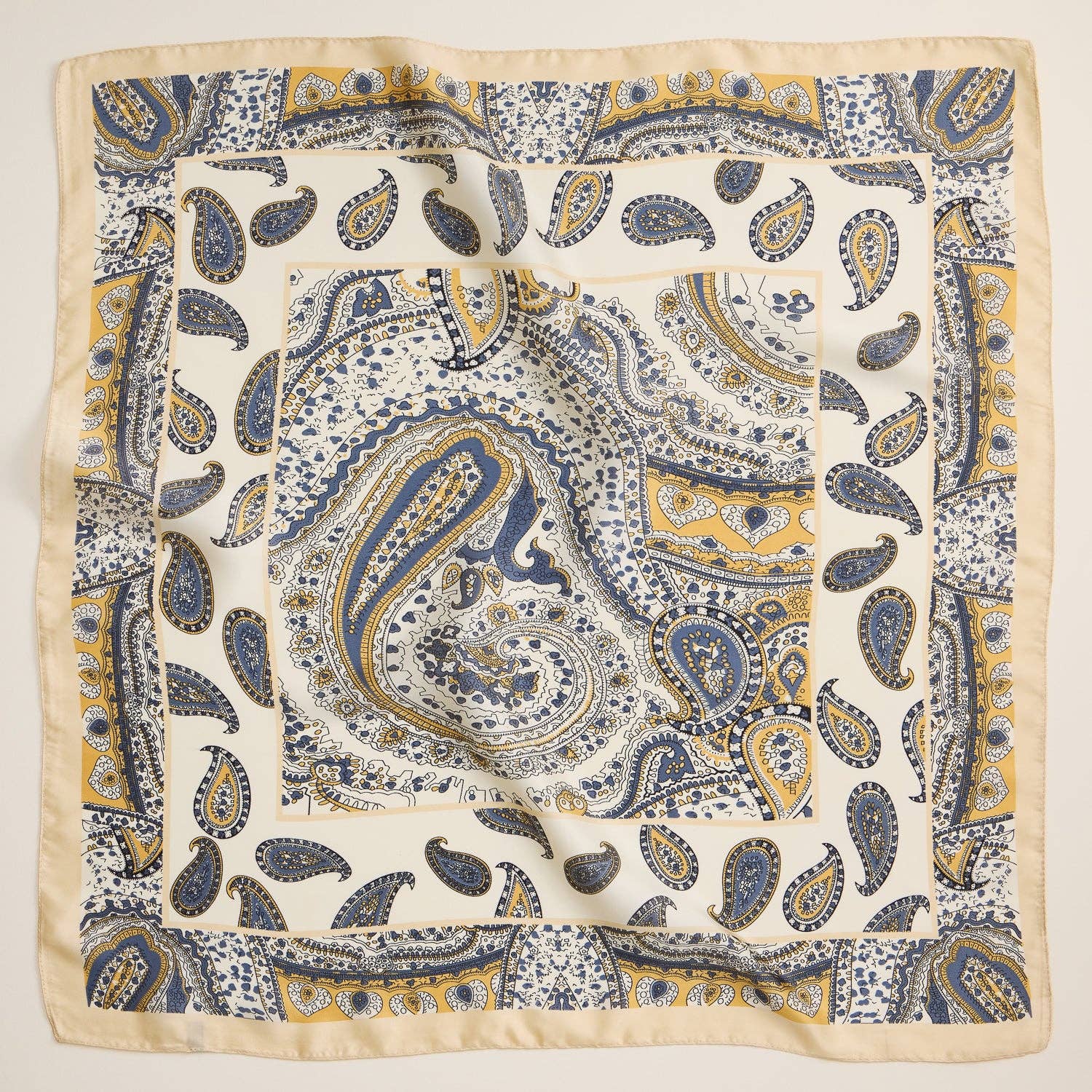 Boho Paisley Square Scarf | Lightweight Silk-Feel with Vintage-Inspired Design: Blue / One / 5DR98084