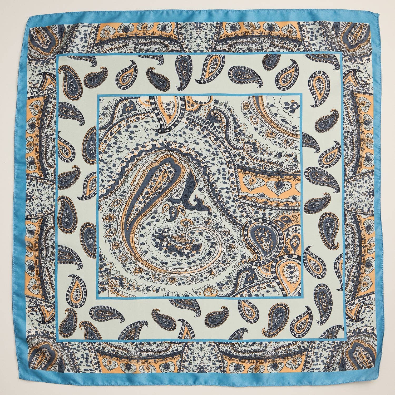 Boho Paisley Square Scarf | Lightweight Silk-Feel with Vintage-Inspired Design: Blue / One / 5DR98084