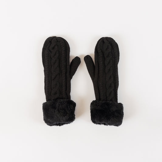 Sherpa Lined Black Cable Mittens
