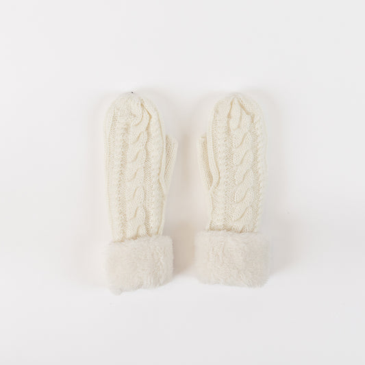 Sherpa Lined Cable Mittens White