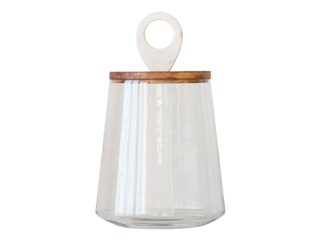 Glass Jar with Mango Wood and Marble Lid