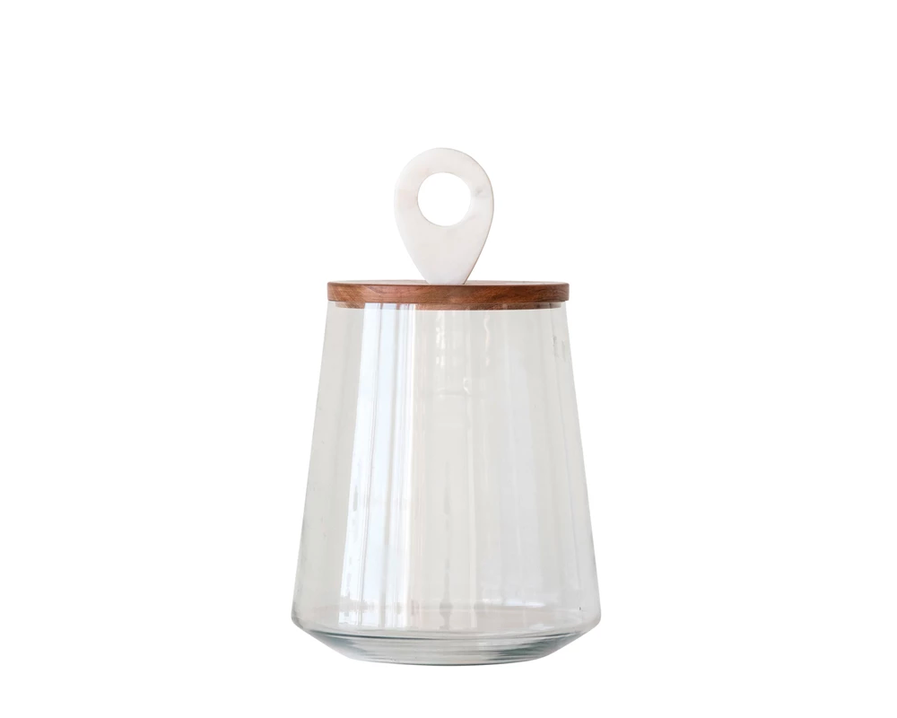 Glass Jar with Mango Wood and Marble Lid