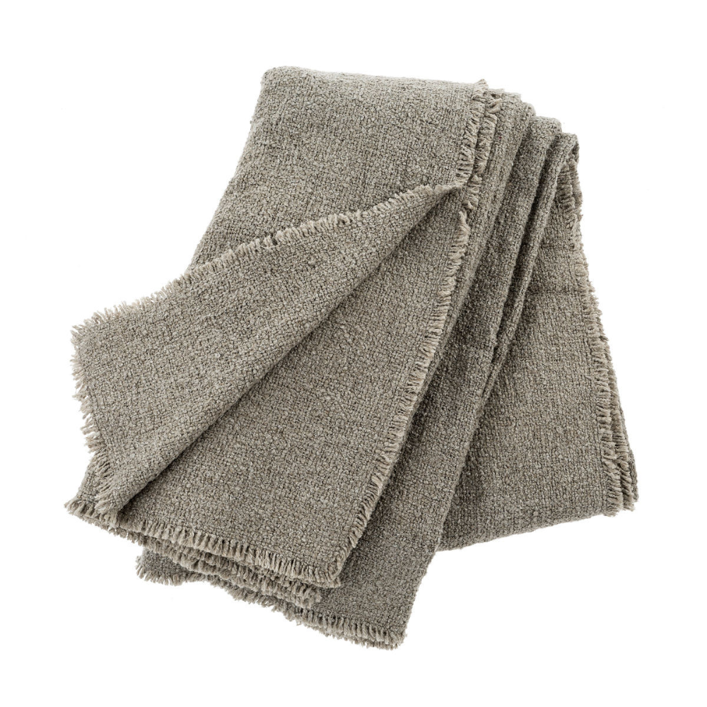 Fringed Boucle Bed Blanket - Grey