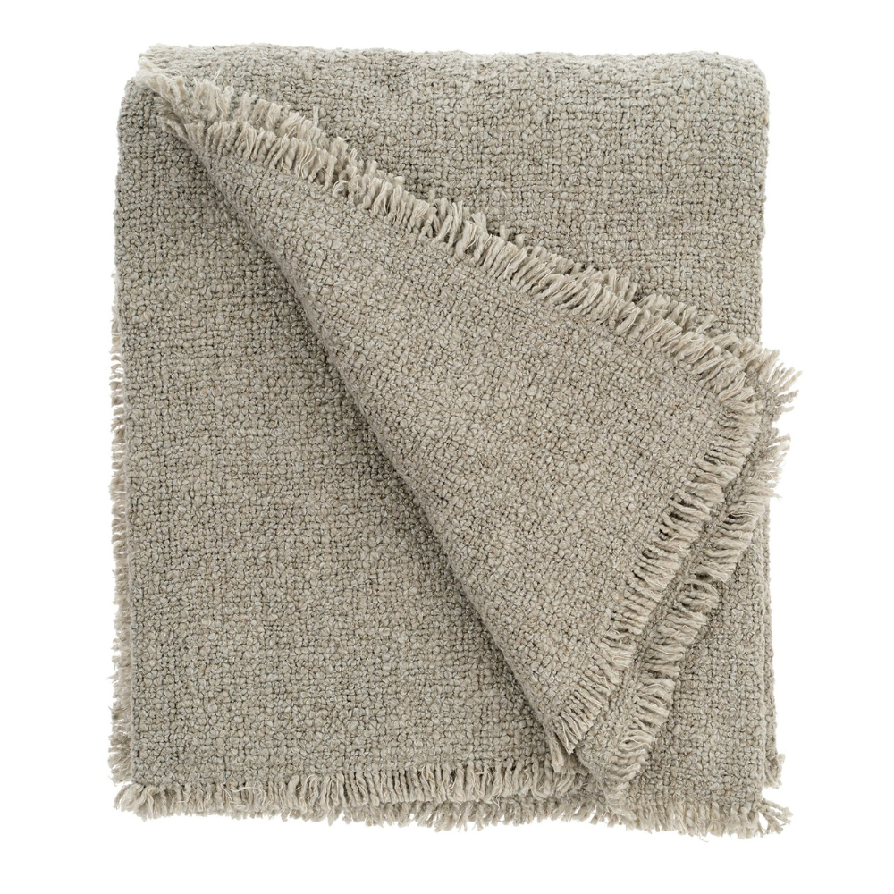 Fringed Boucle Throw Blanket - Grey