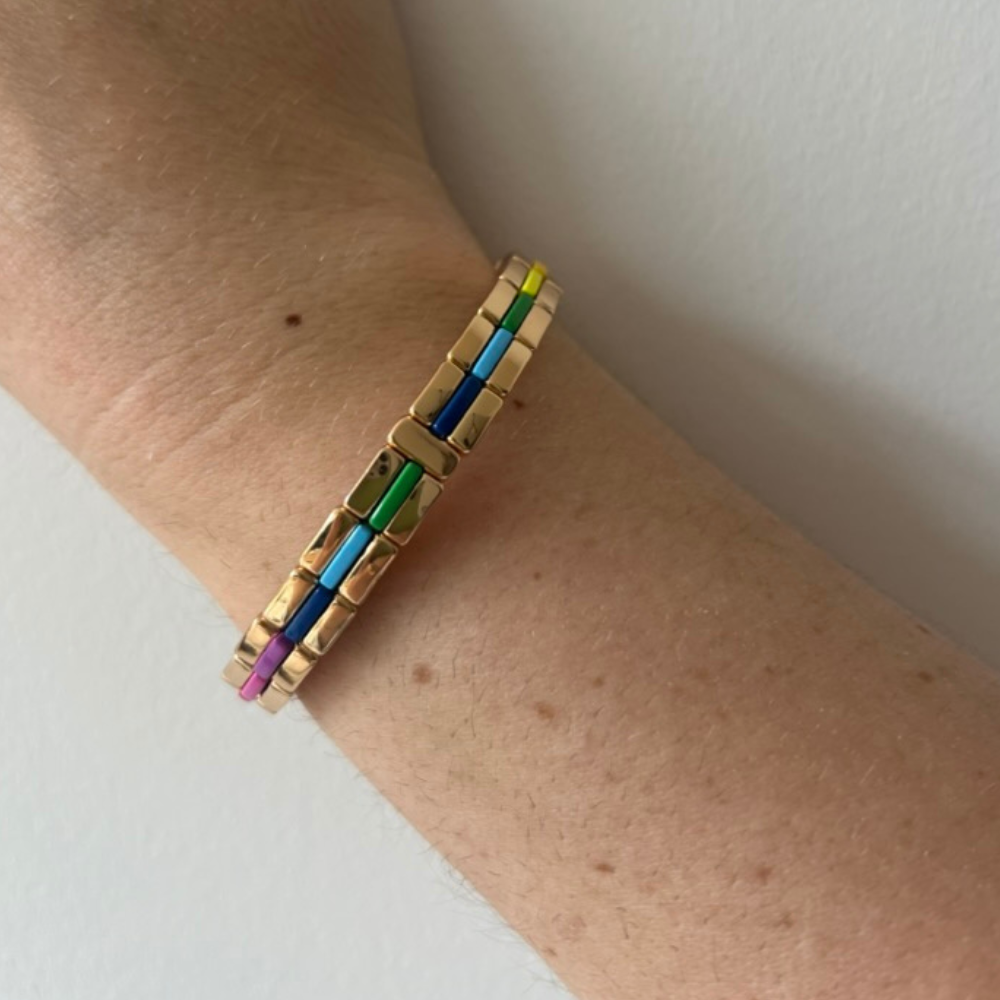 Gold and Enamel Colourful Striped Bracelet