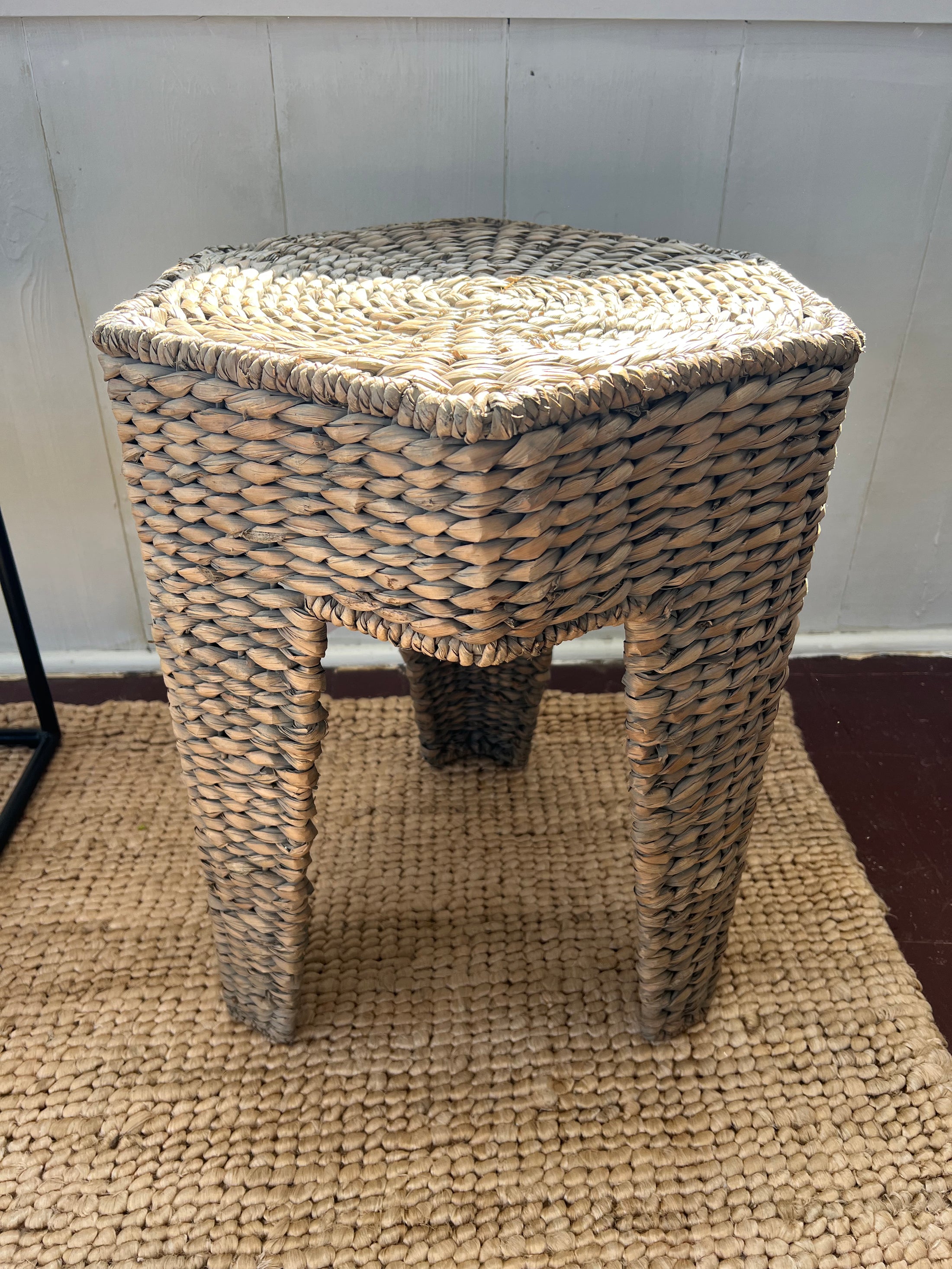 Hand-Woven Water Hyacinth and Rattan Stool and Nesting Table