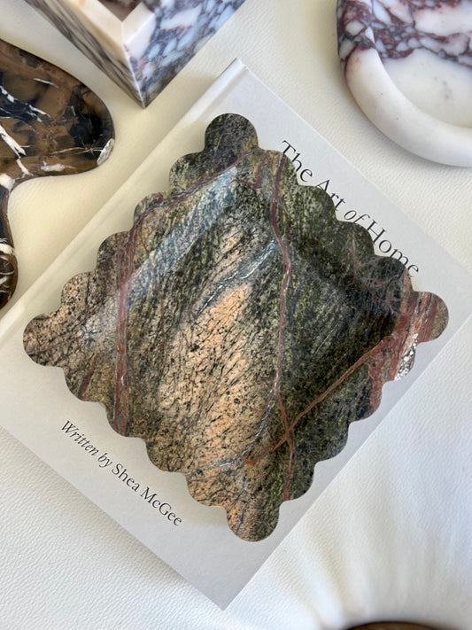 Rain Forest Green Marble Scallop Tray