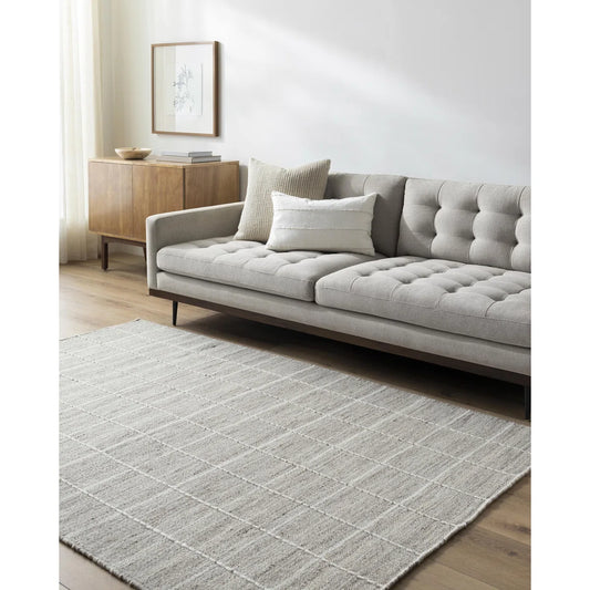 Geometric Wool Area Rug in Off-White/Grey 9x12