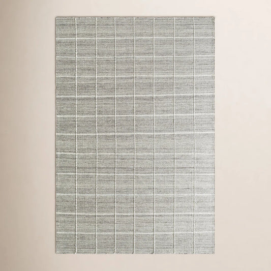 Geometric Wool Area Rug in Off-White/Grey 9x12