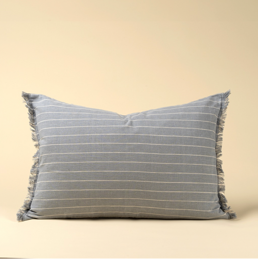 Handloom Stripe Pillow, Slate Blue