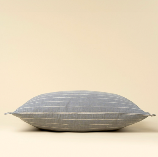 Handloom Stripe Pillow, Slate Blue