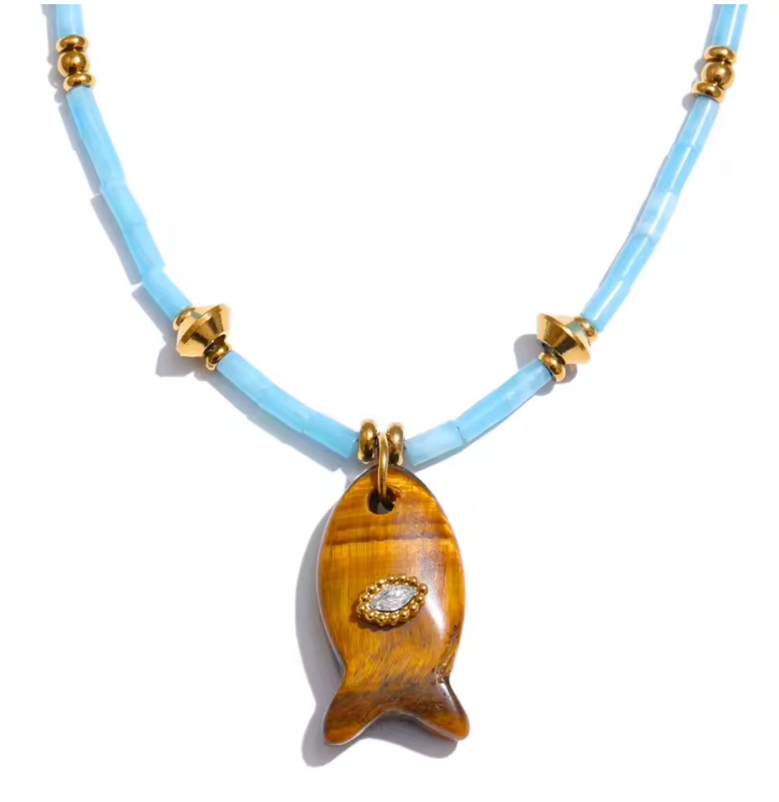Natural Gemstone Fish Pendant