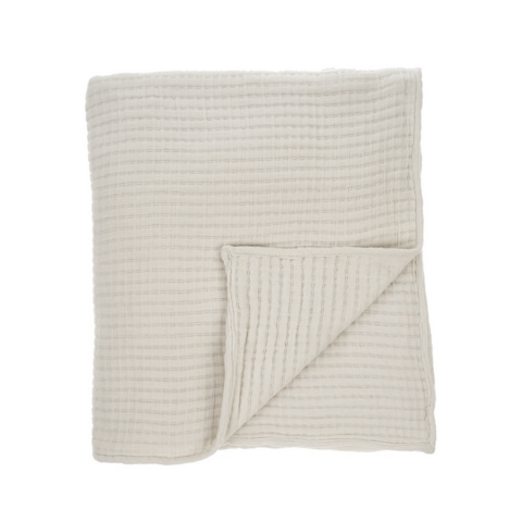 Kantha-Stitch Bed Blanket White