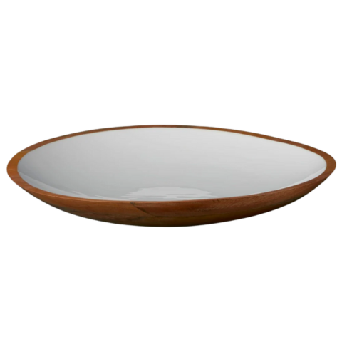Mango Wood & White Enamel Low Bowl