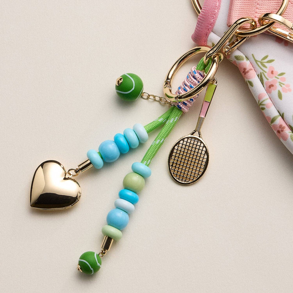 Tennis Charm Beaded Keychain with Heart Locket