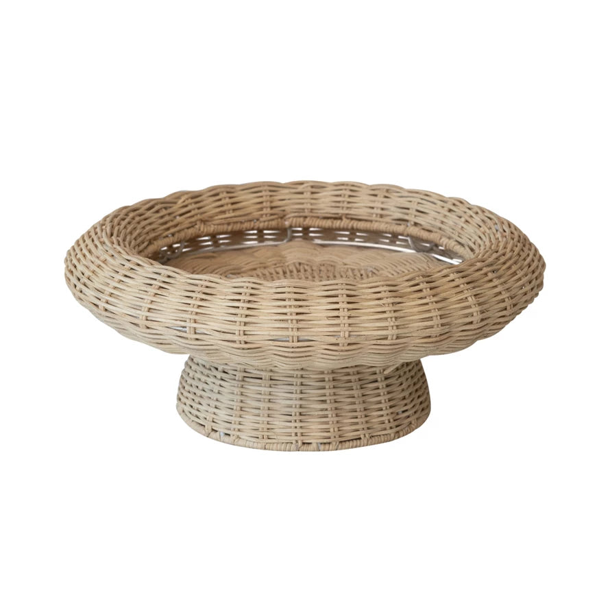 Hand-Woven Rattan Pedestal Bowl