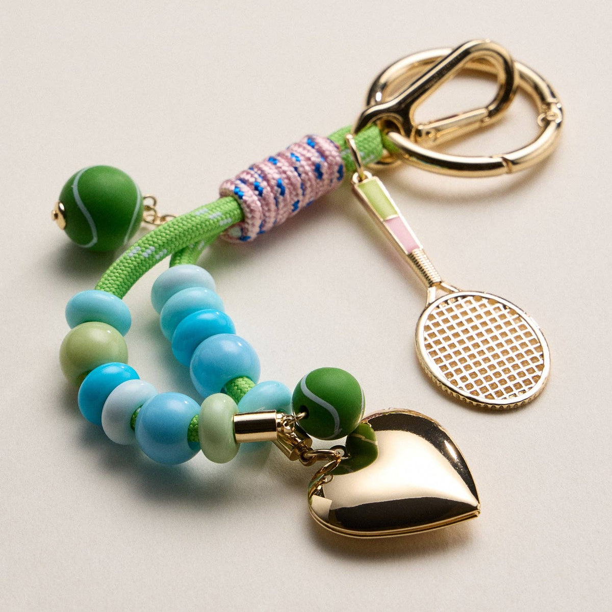 Tennis Charm Beaded Keychain with Heart Locket