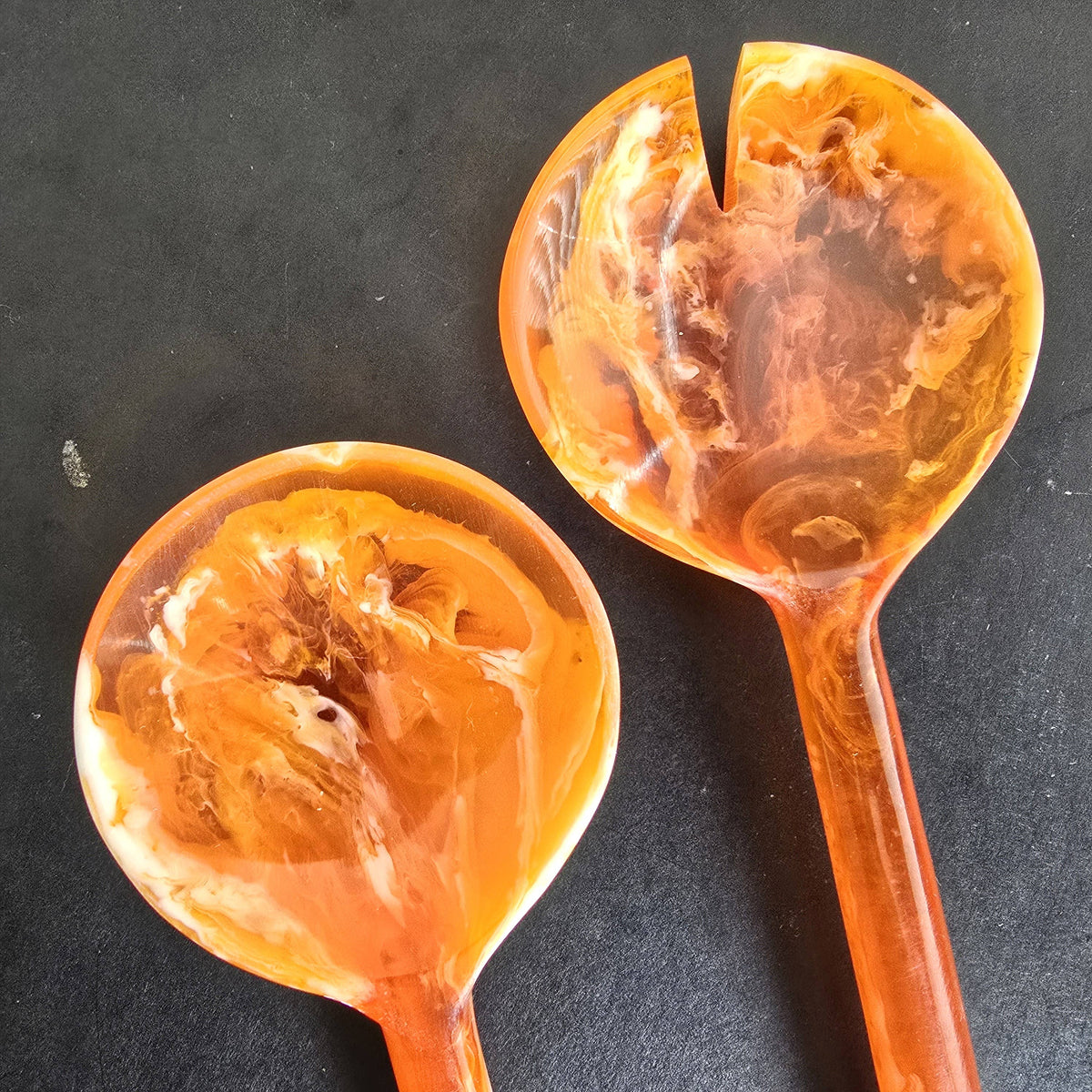 Pink Resin Serving Bowl with Orange Servers
