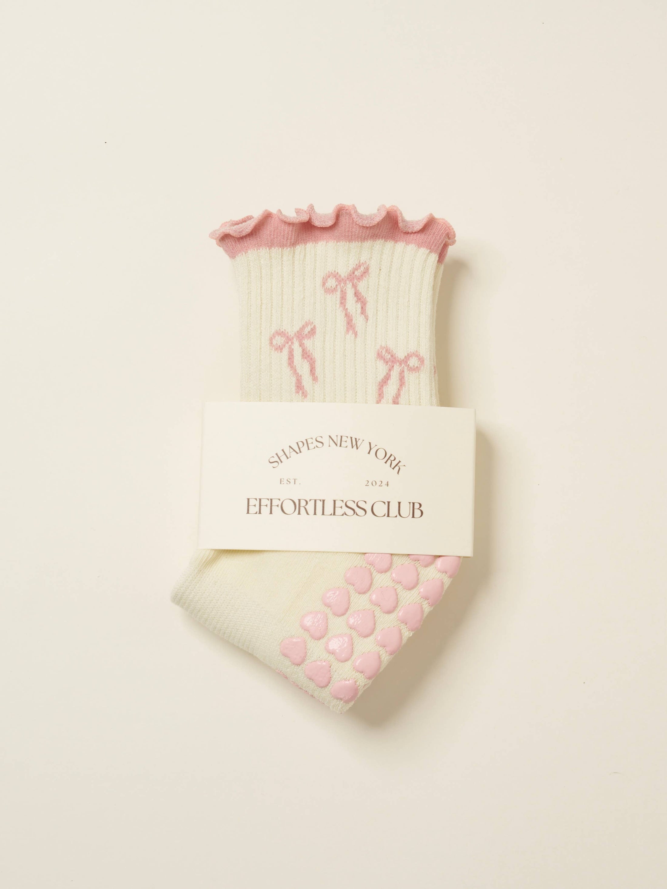 Bow Ruffle Pilates Grip Sock - Soft Pink