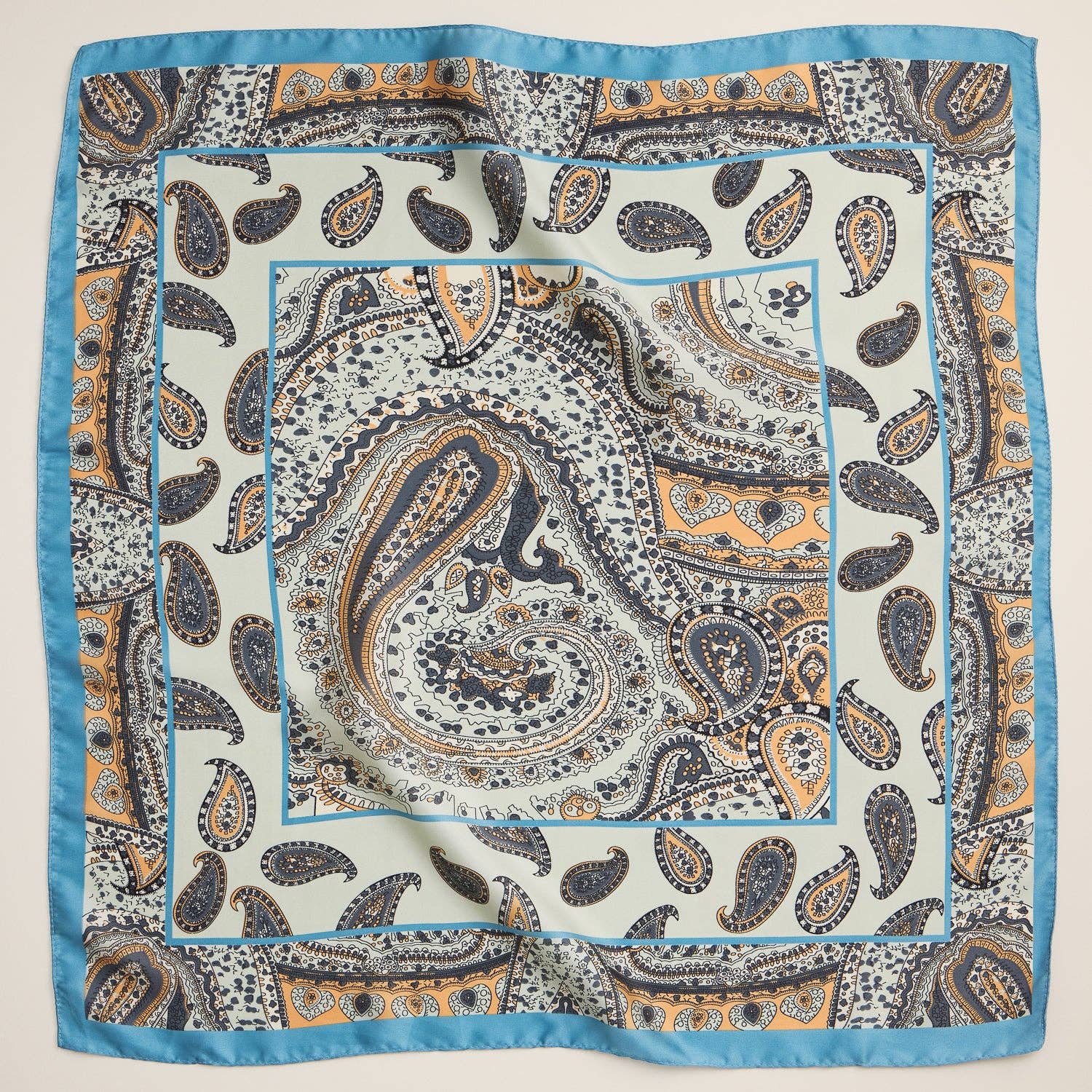 Boho Paisley Square Scarf | Lightweight Silk-Feel with Vintage-Inspired Design: Blue / One / 5DR98084