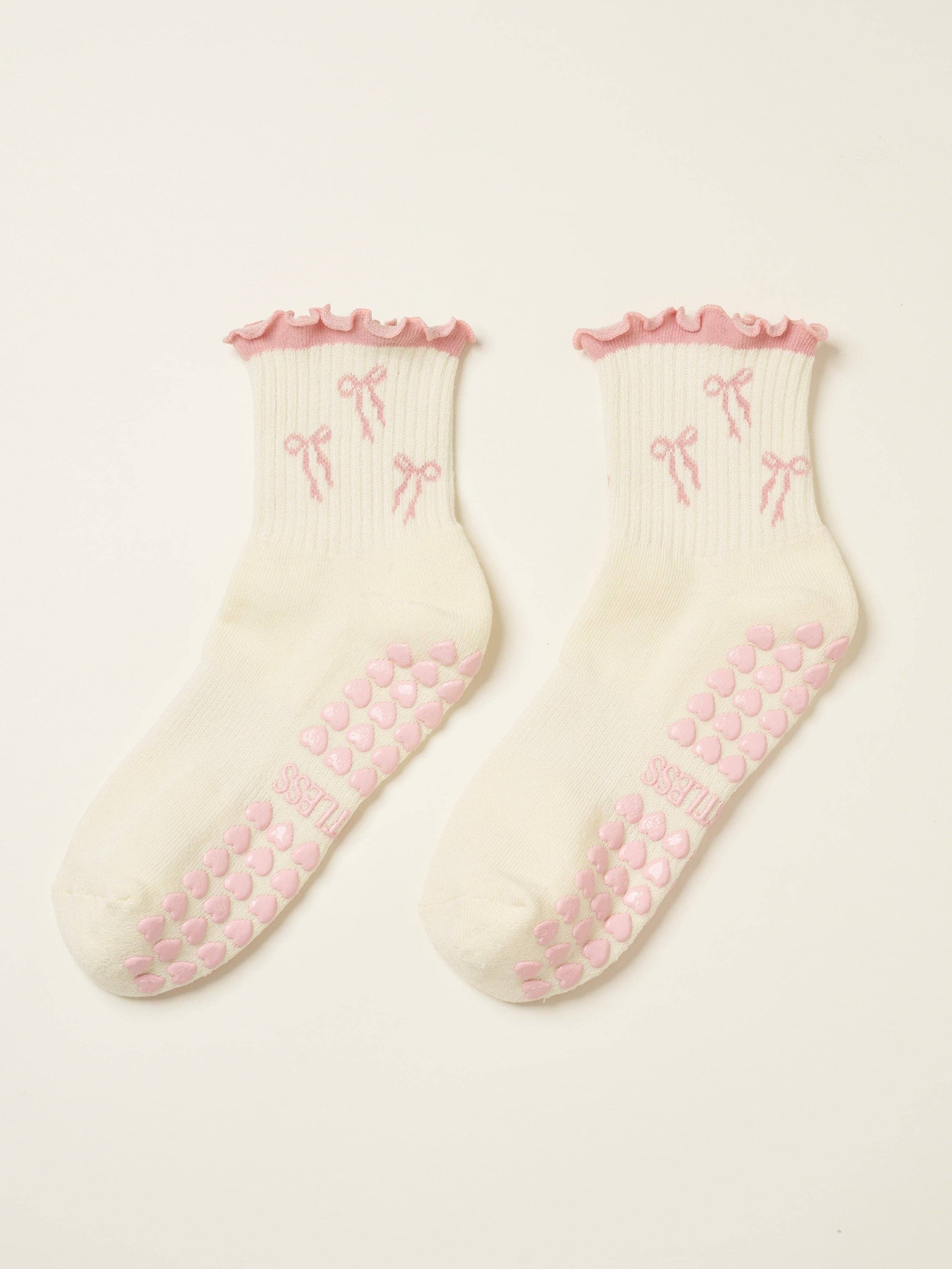 Bow Ruffle Pilates Grip Sock - Soft Pink