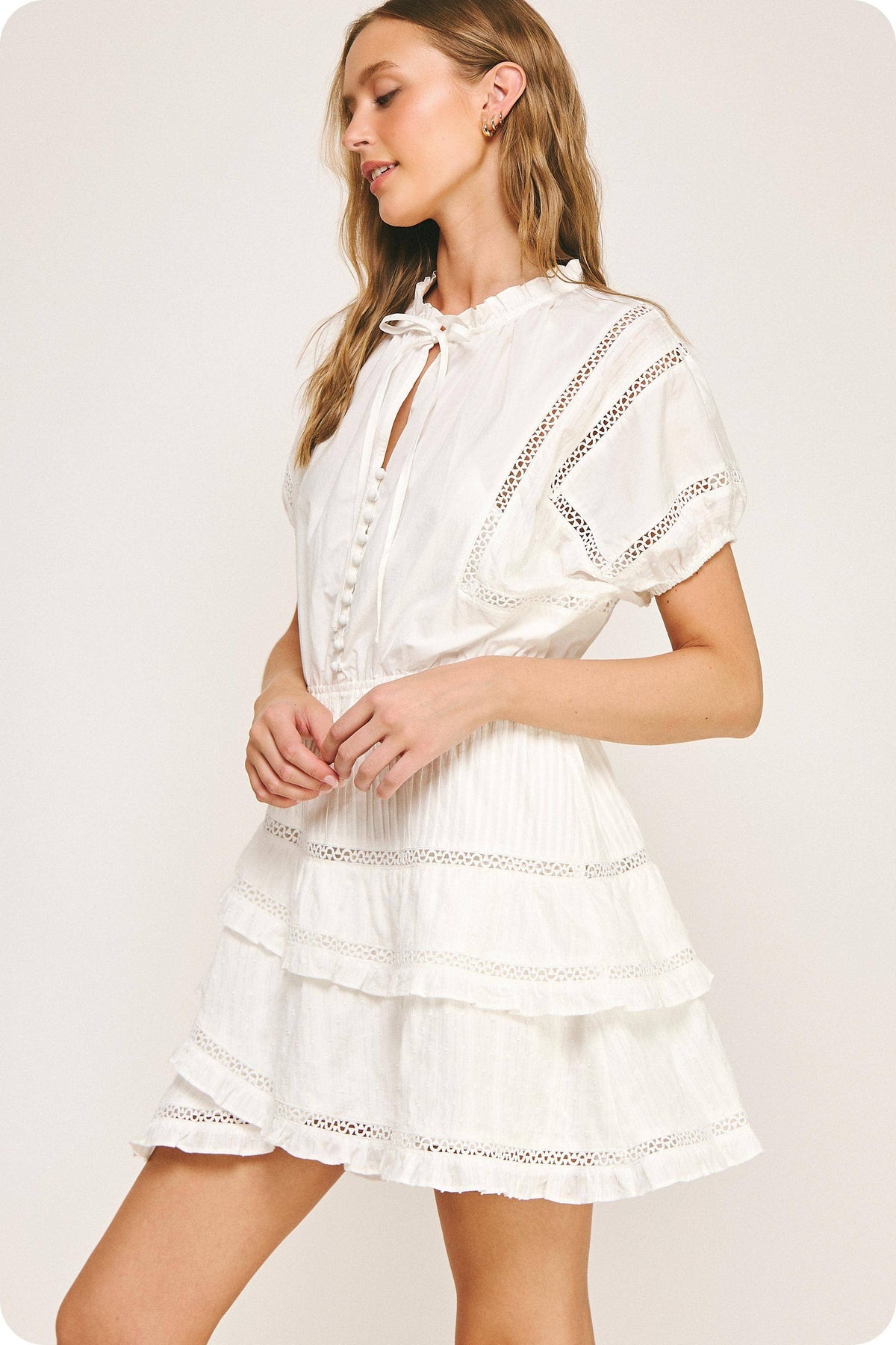 Lace Trim Cotton Mini Dress (L)