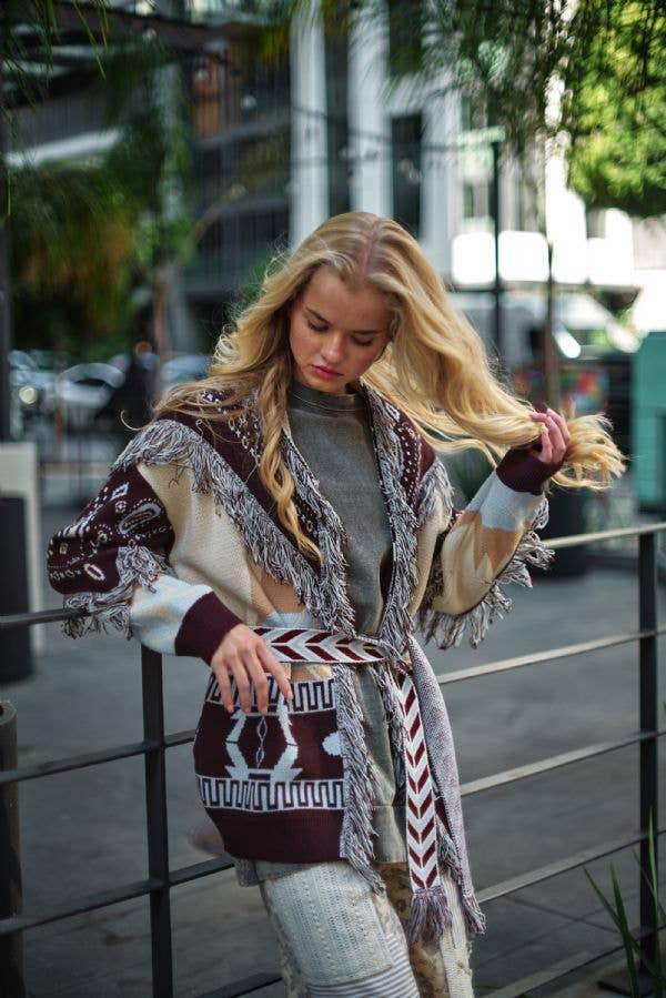 Fringe Belted Cardigan